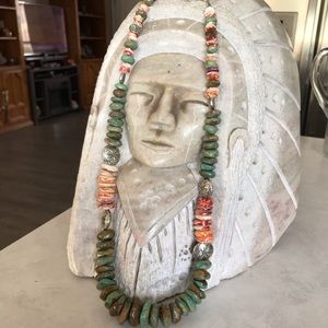 Hubei turquoise and spiny oyster necklace